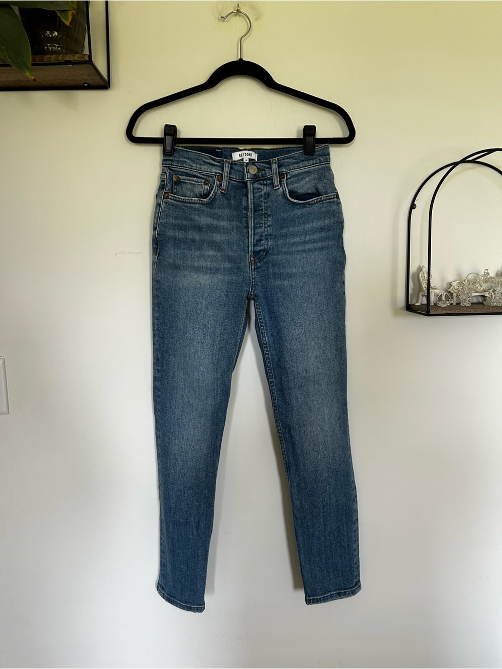 Re/Done High Rise Waist Hidden Button‎ Fly Ankle Skinny Jeans Size 26